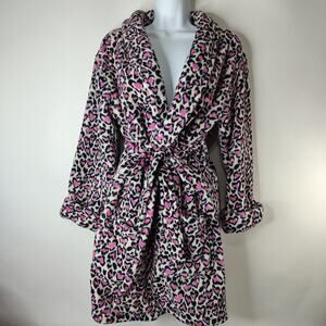 Victoria's Secret Short Leopard Heart Print Robe‎ Womens X-Small / Small Plush